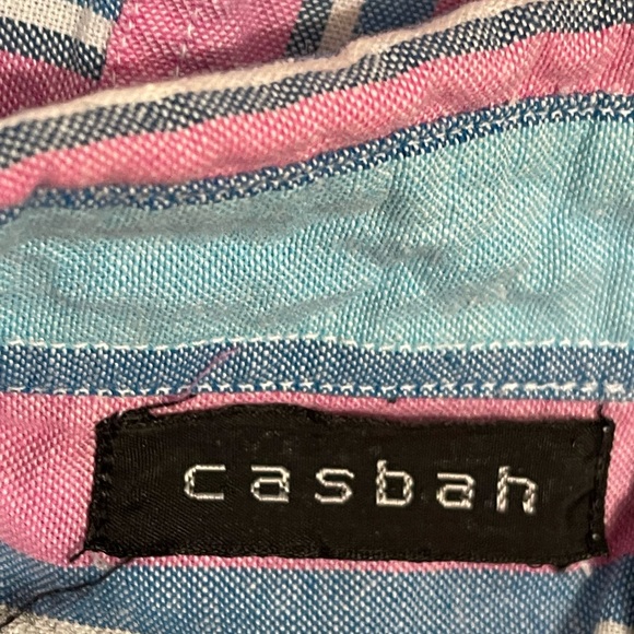 Casbah Button Up Men’s Short Sleeve Dress/Casual Shirt Size XL Pink/Blue stripe - Picture 5 of 7